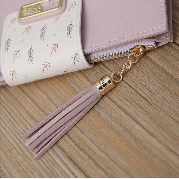 Purple Long PU Leather Wallet For Women Tassel Zipper Card Holder Purse Handbag - Picture 5 of 9